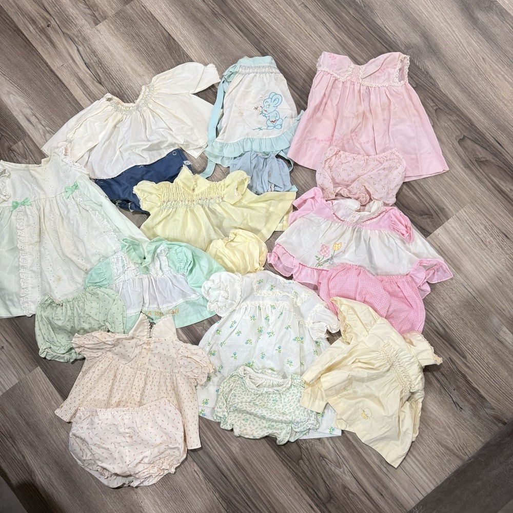 Vtg 50s 60s Baby Girl boy Clothing Lot Dresses Diaper Covers Lace Floral AS IS